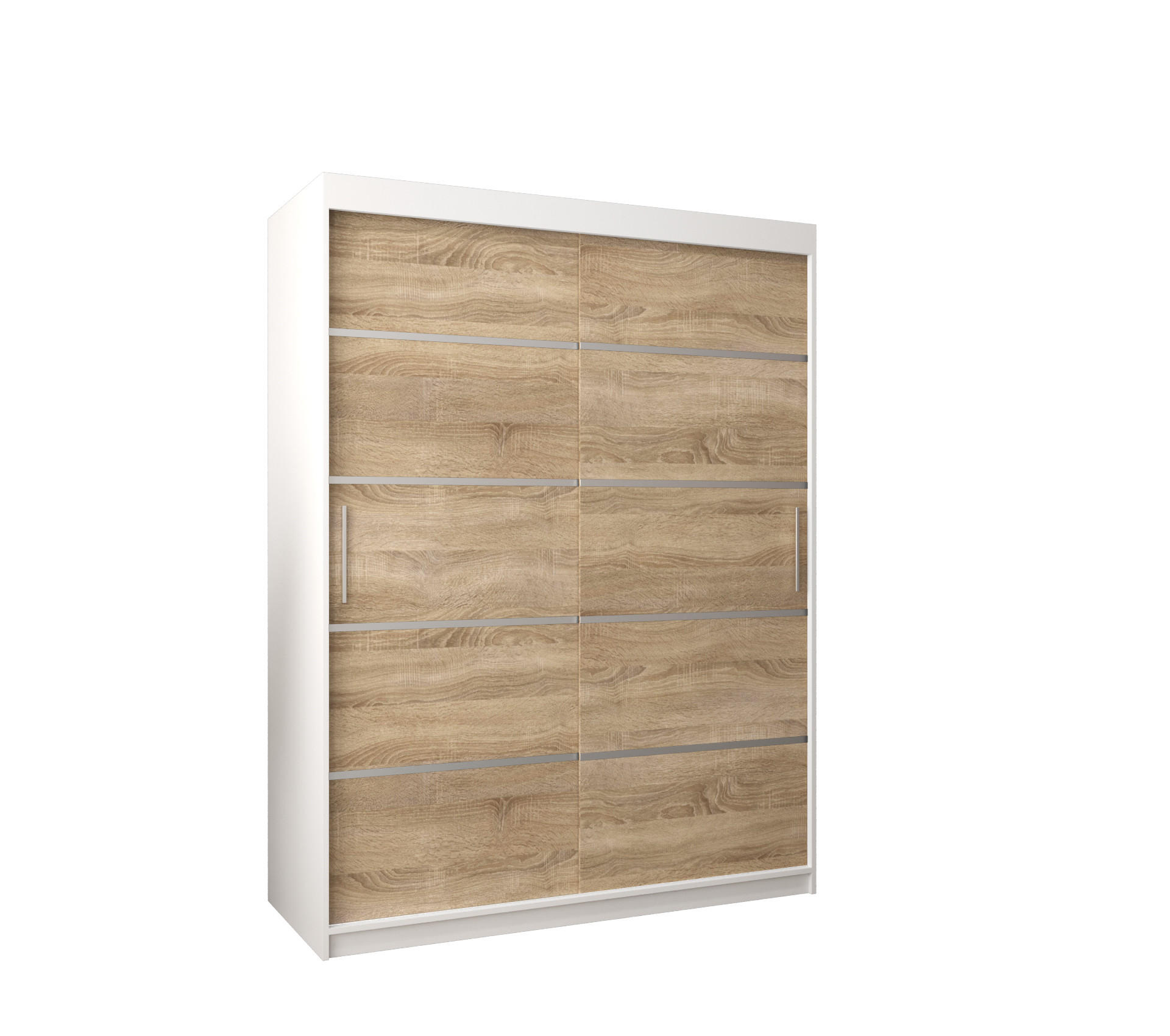 Abiks Möbel Schwebetürenschrank Weiß, Sonoma Eiche, Silber 150x200x62 cm
