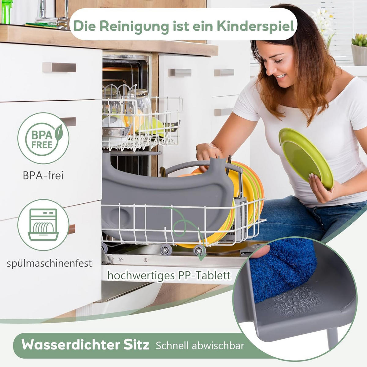 BABYHOCHSTUHL Grau - Grau, Kunststoff (61.5/87/66cm) - COSTWAY