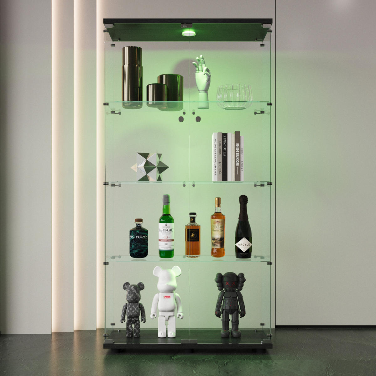 VITRINE Schwarz 80/36/164 cm mit LED-Beleuchtung - Weiß, Glas (36/164/80cm) - PARAFTA HOME