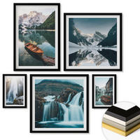 WANDBILDER 5er-Set - 50x50 cm & 20x30 cm & 40x60 cm Schwarzer Rahmen - Spiegelung der Boote auf Bergseen - Schwarz, Kunststoff (40/60cm) - ArtPrintCave