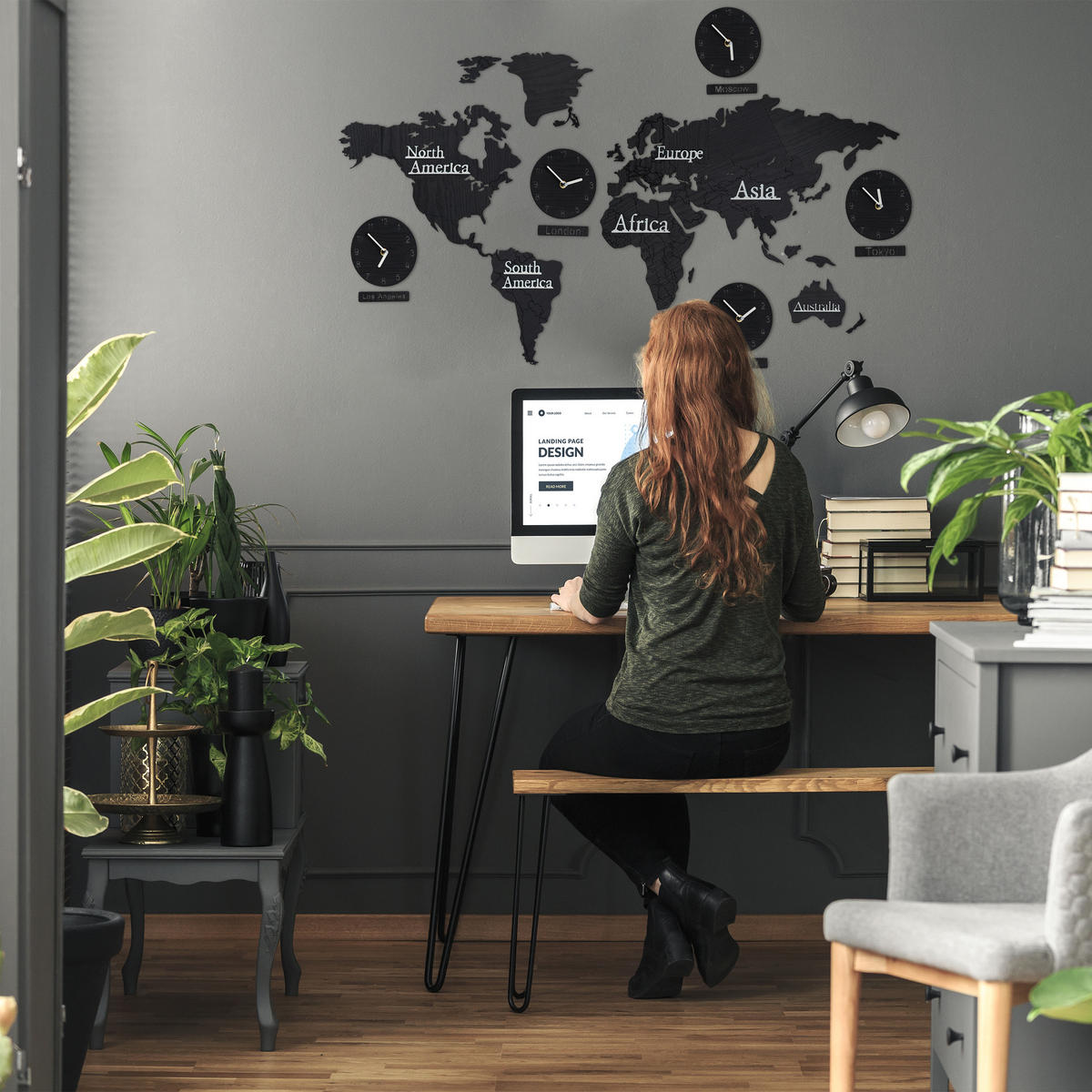 WELTKARTE - Schwarz, Holzwerkstoff/Metall (113/61/0.3cm) - Relaxdays