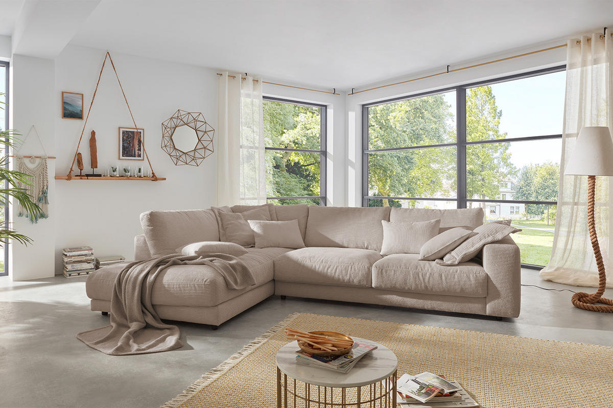 ECKSOFA MADELINE Taupe Cord - Taupe/Schwarz, Kunststoff/Textil (325/224cm) - KAWOLA