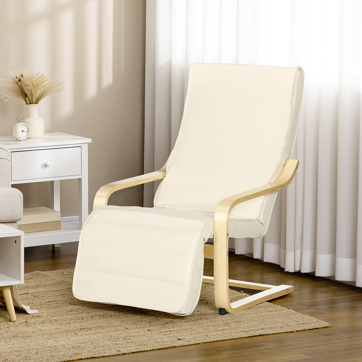 RELAXSESSEL Schwingstuhl, Ruhesessel, Relaxstuhl mit Verstellbarem Fußteil - Weiß, Kunststoff (94/100/66.5cm) - HOMCOM