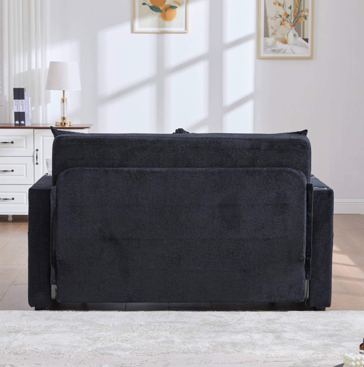 SOFA ausziehbar 139 x 83 x 58 cm Chenille Schwarz - Schwarz, Holzwerkstoff (139/83/73cm) - Meubliv