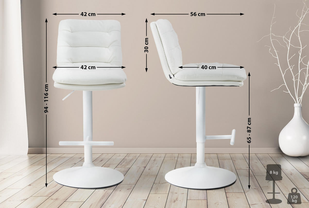 BARHOCKER 2er Set Lederlook weiß - Weiß, Textil/Metall (42/94/56cm) - CLP