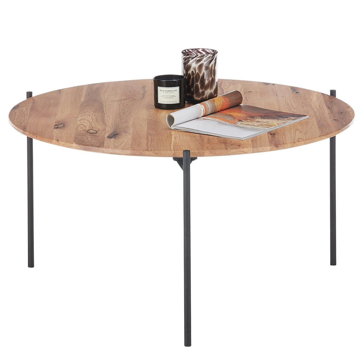 COUCHTISCH - Eiche massiv / Metall - Eiche / Schwarz - Eichefarben/Schwarz, Holz/Metall (74/74/38cm) - home24