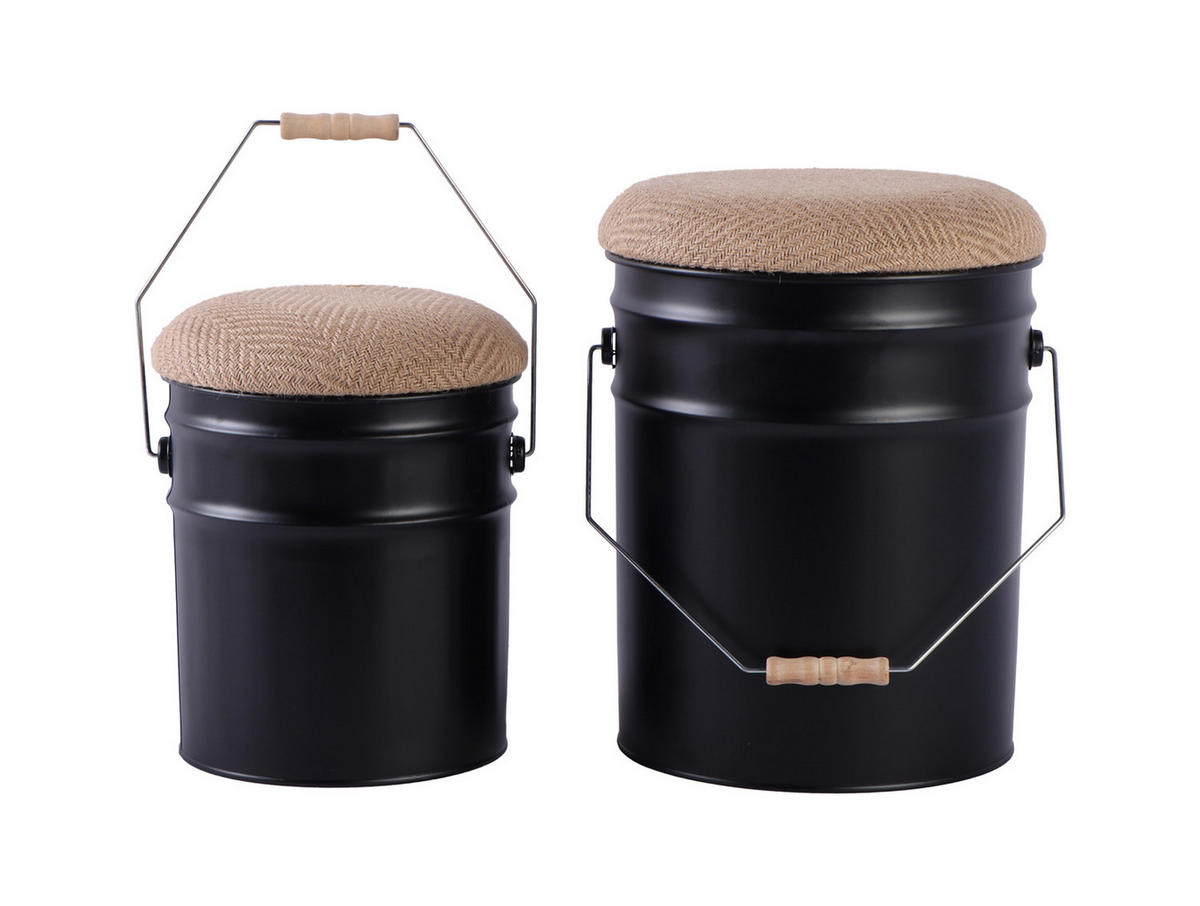 HOCKER Set Buckets 31/31/39 cm - Schwarz, Metall (31/39/31cm) - Leitmotiv