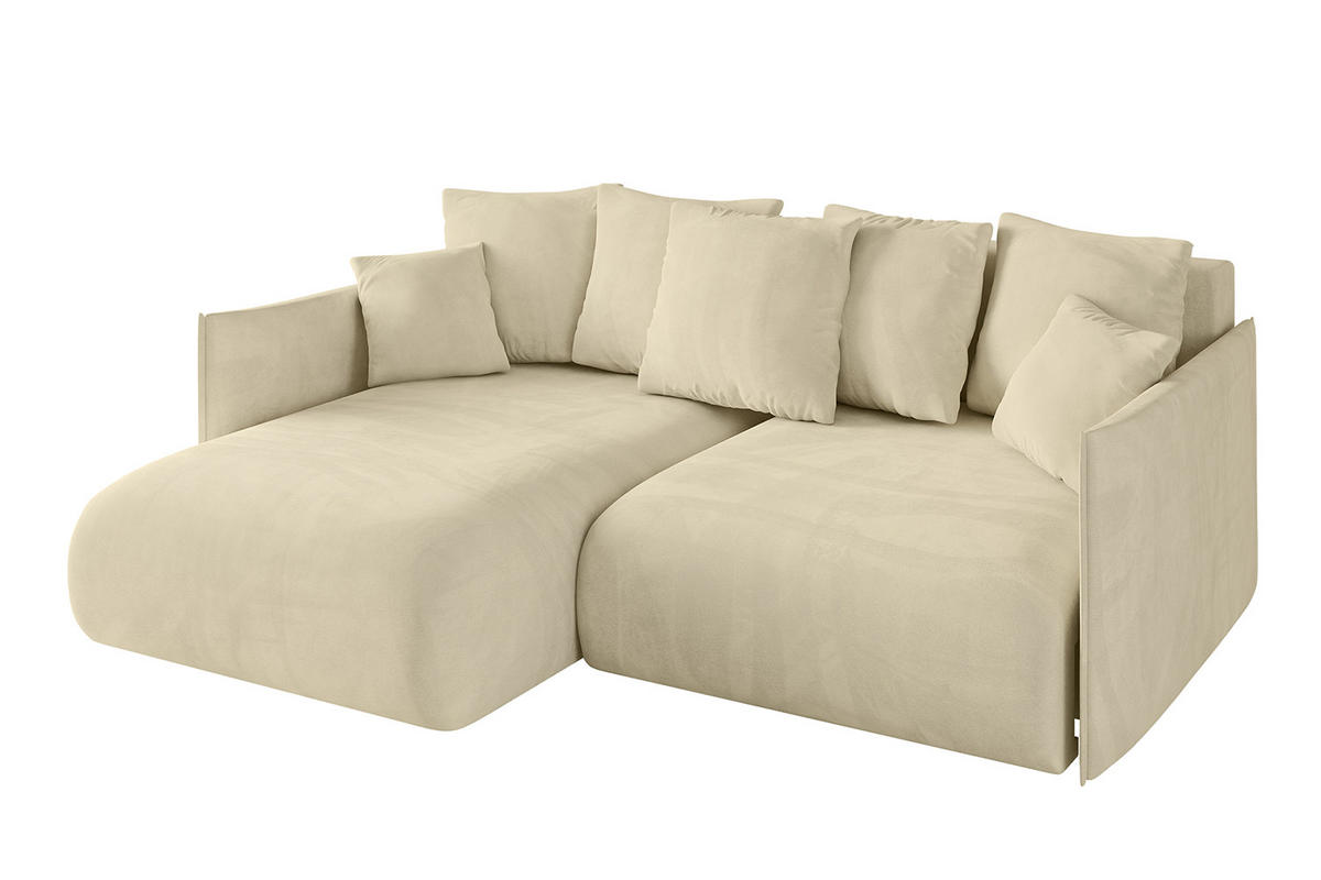 ECKSOFA mit Schlaffunktion und Bettkasten ONESK-L 208x165x40 Beige Velours - Beige, Holzwerkstoff/Kunststoff (208/165cm) - ALTDECOR