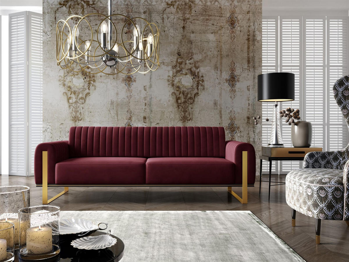 SOFASET Valerie 3-2-1 - Rot, Holzwerkstoff/Textil (228/79/90cm) - Fun Möbel