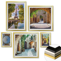 WANDBILDER 5er Set - 50x50 cm & 20x30 cm & 40x60 cm Goldrahmen - Grüne, saftige Blätter - Goldfarben, Kunststoff (40/60cm) - ArtPrintCave