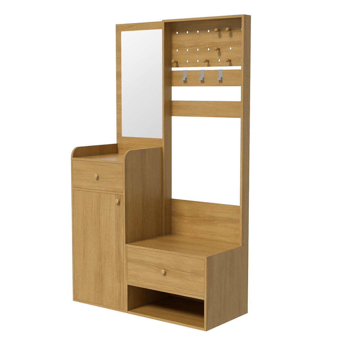 GARDEROBE 105/38/180 cm holzfarben aus Spanplatte mit Spiegel und Stauraum - Naturfarben, Holzwerkstoff (105/180/38cm) - OKWISH
