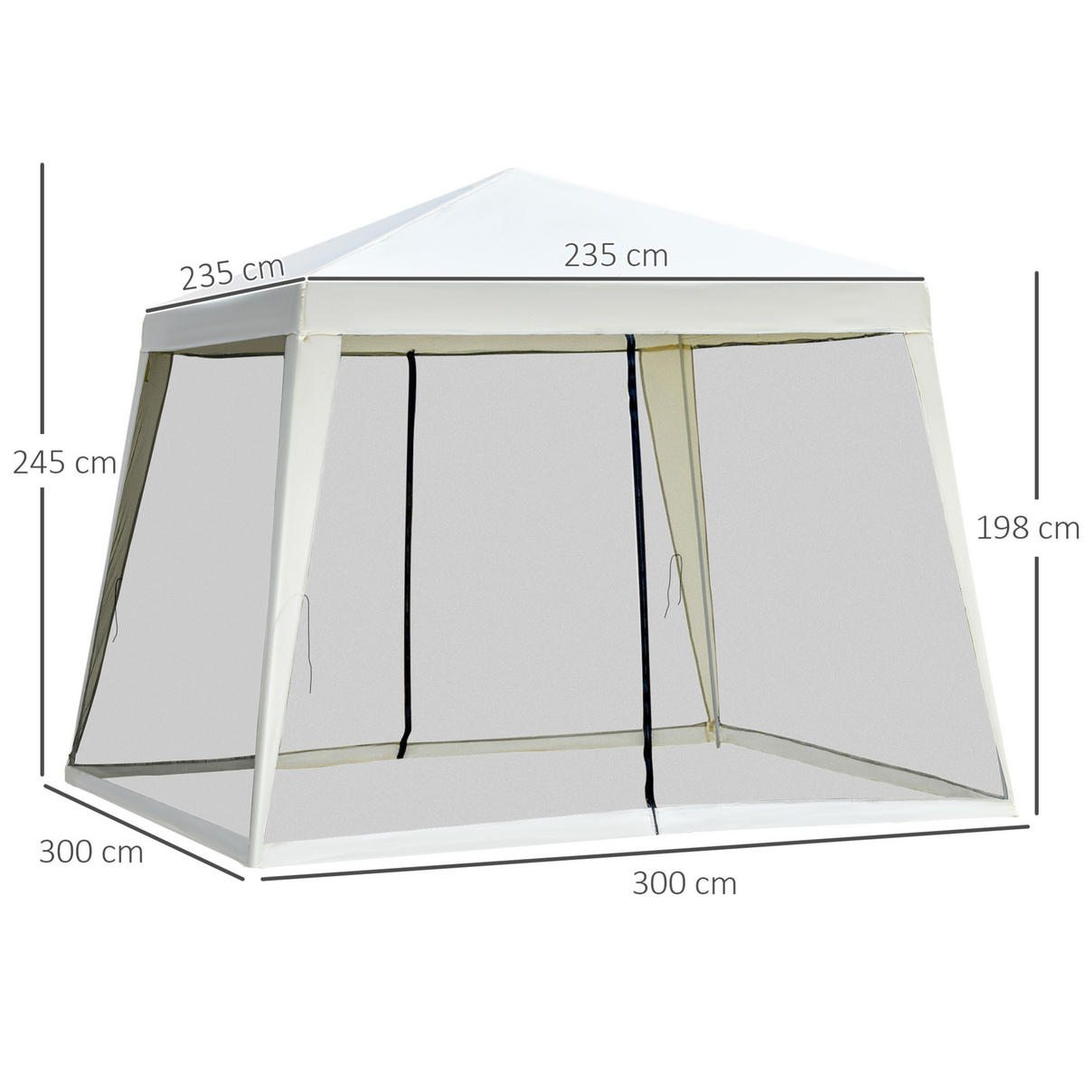 GARTENPAVILLON 300/300/245 cm mit Moskitonetz, wasserabweisendem Polyesterdach und Stahlgestell, Cremeweiß - Weiß, Metall (300/245/300cm) - Redom