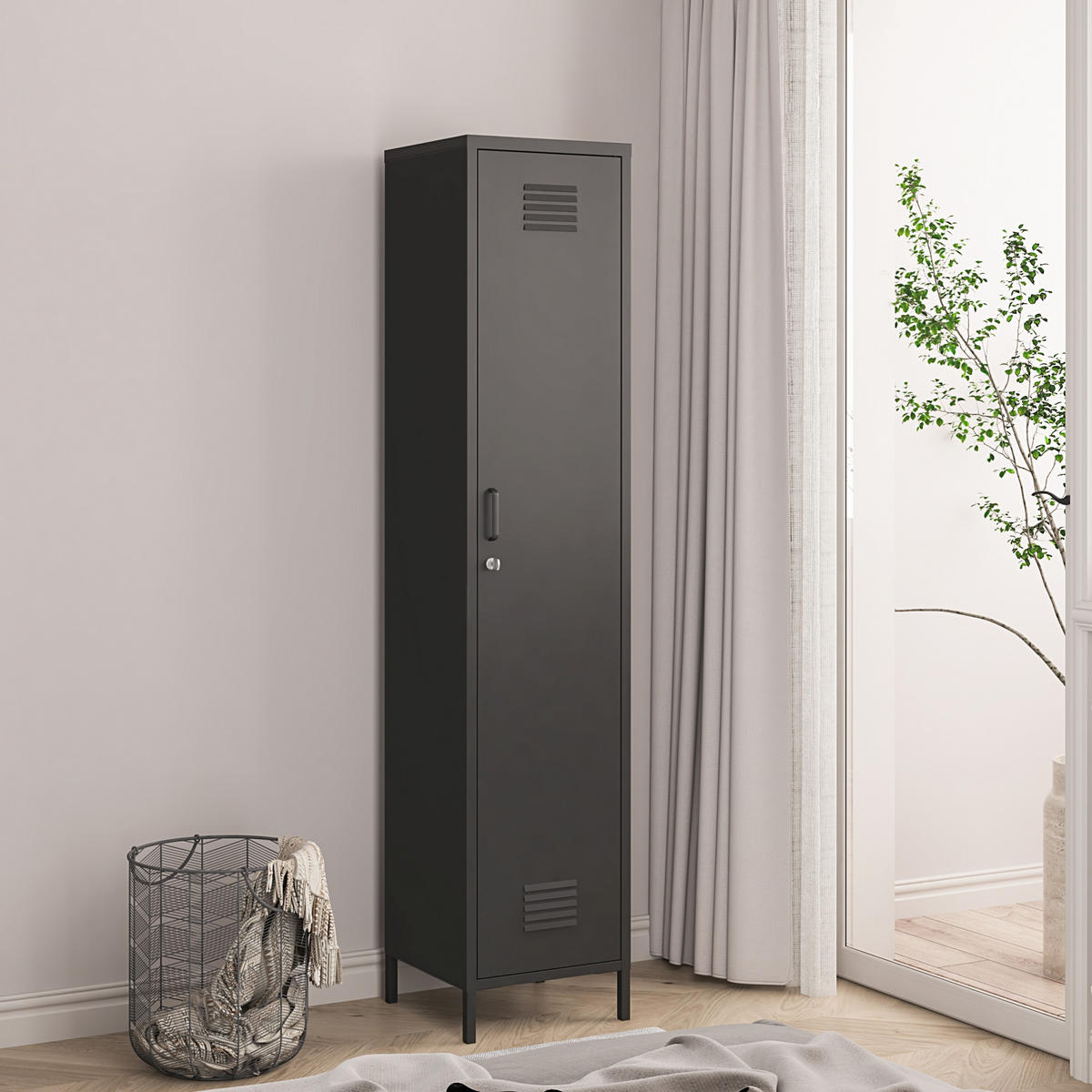 KLEIDERSCHRANK Seinäjoki - Schwarz, Metall (38/180/38cm) - [en.casa]