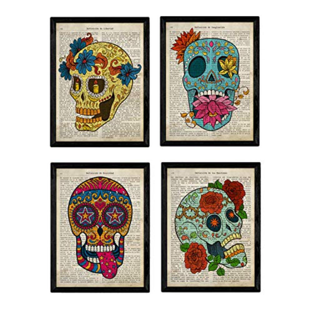 POSTER Set Mit 4 Mexikanische Totenköpfe A4 Rahmenlos - Klar, Papier (29.7/3cm) - Nacnic