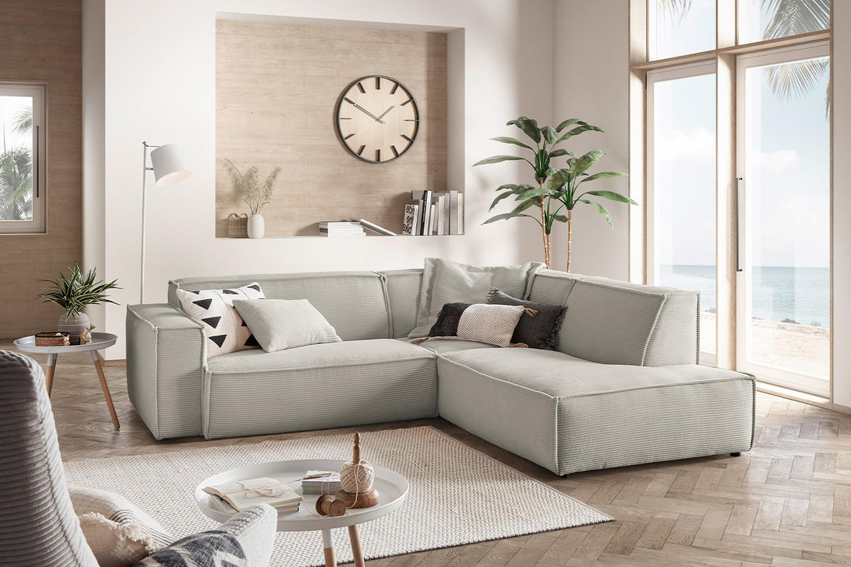 ECKSOFA SAMU Steingrau Cord - Greige/Schwarz, Textil (254/224cm) - KAWOLA