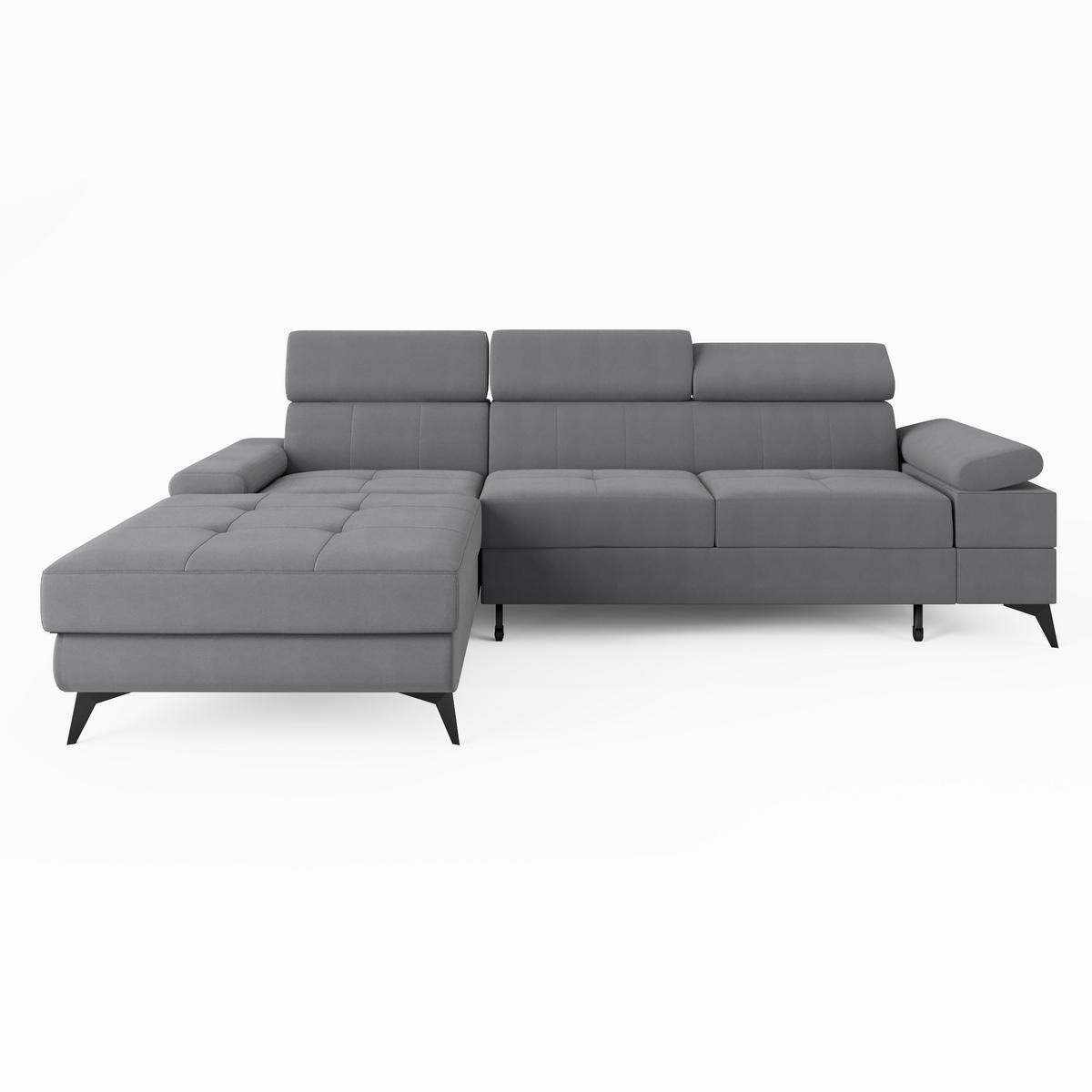 ECKSOFA VENTO Links Ecru Velours Easy Clean L-Form Couch mit Schlaffunktion & Bettkasten - Ecru/Schwarz, Holz (190/261cm) - Barchello