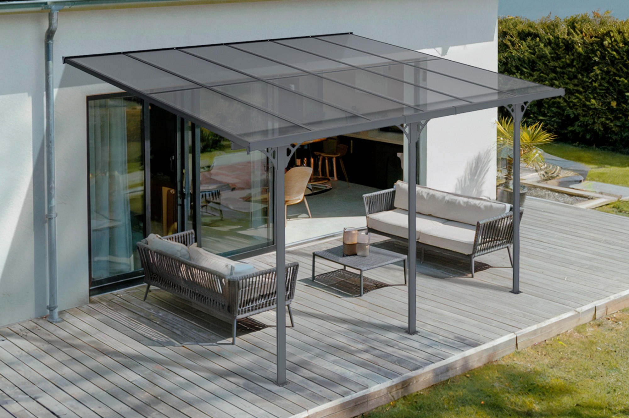 PERGOLA / CARPORT Kleo Grau 4m x 3m - Grau, Metall (374/270/300cm) - Cazeboo
