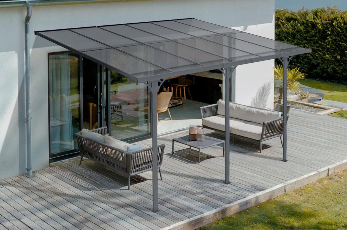 PERGOLA / CARPORT Kleo Grau 4m x 3m - Grau, Metall (374/270/300cm) - Cazeboo