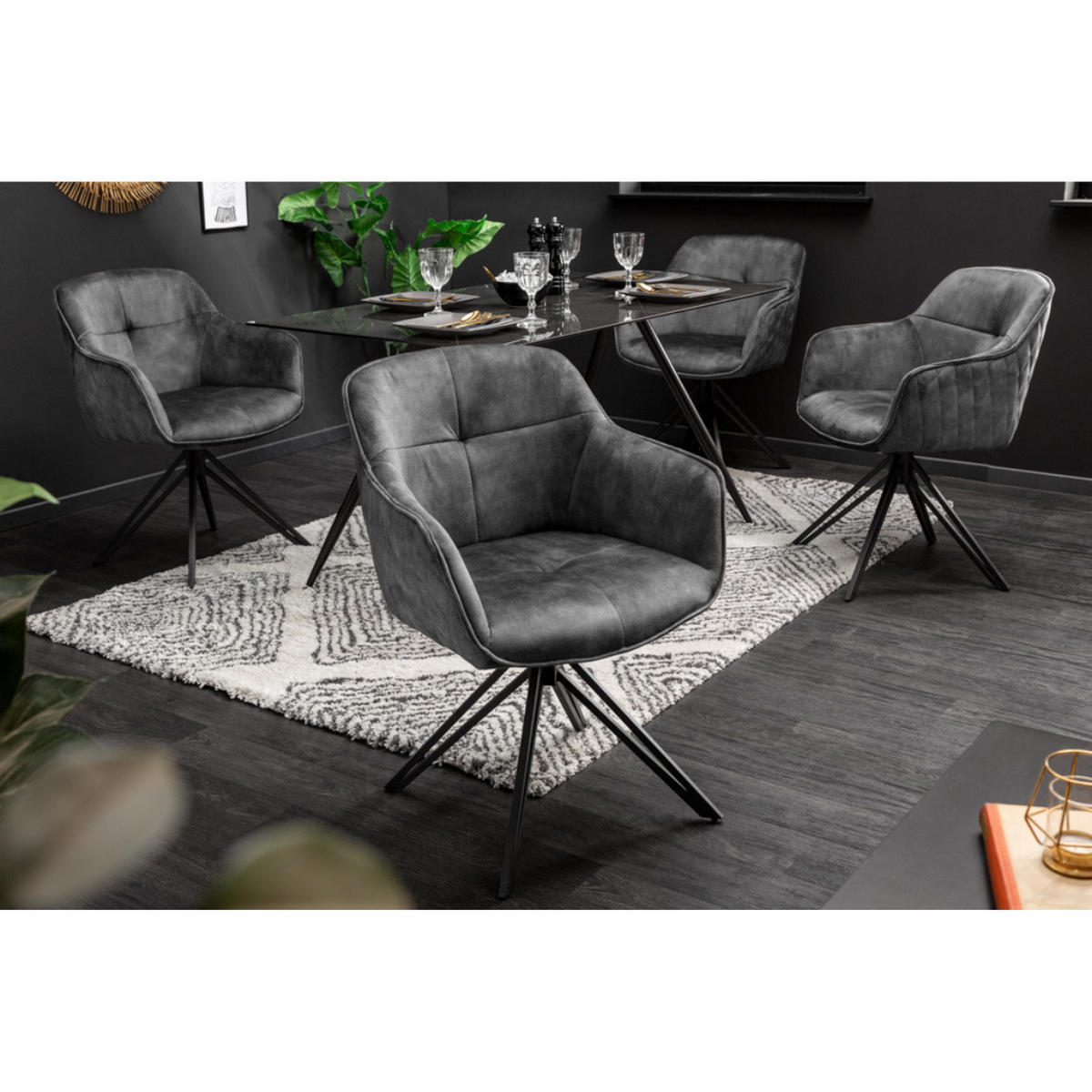 STUHL EUPHORIA Samt Dunkelgrau, Schwarz - Grau, Textil (58/82/60cm) - riess-ambiente