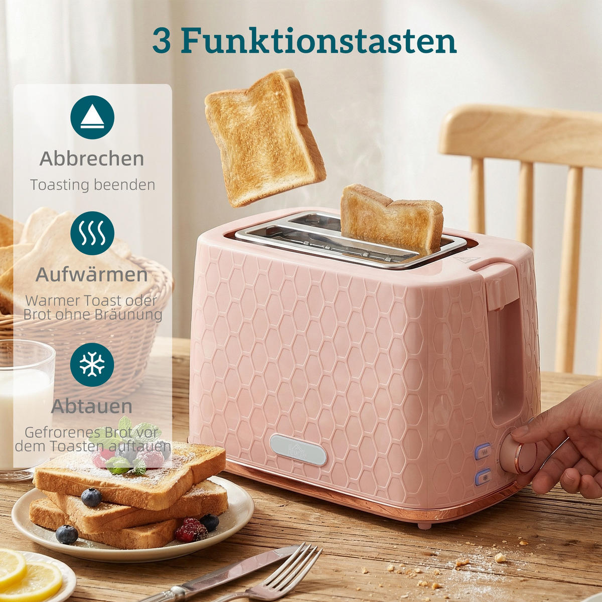 WASSERKOCHER SET mit Toaster aus Edelstahl Rosa - Rosa, Kunststoff (19.5/23.4/24.2cm) - HOMCOM