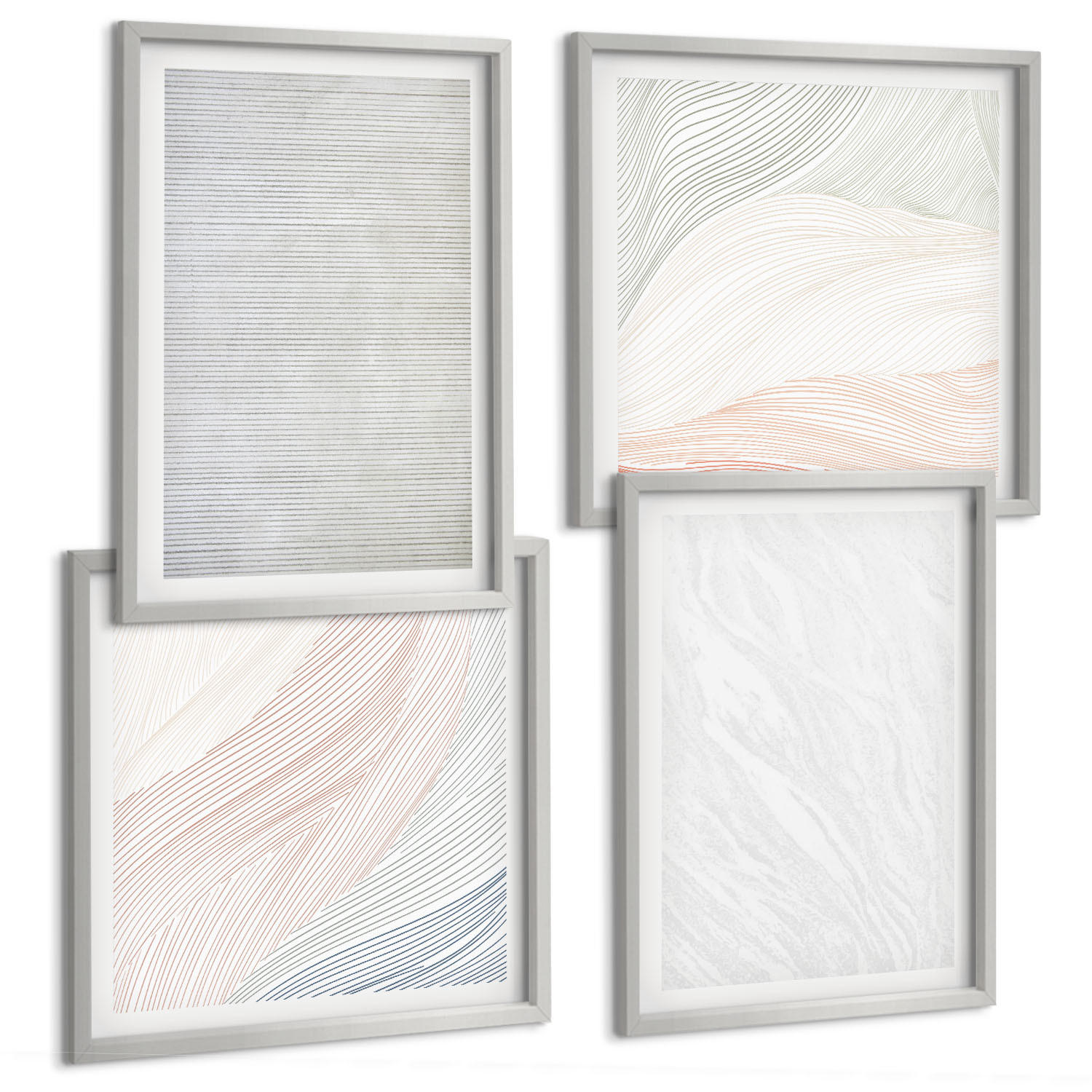 BILDER SET 4er Set - 50x50 cm & 40x60 cm Silberner Rahmen - Leuchtende Strukturen, Sandmuster - Silberfarben, Kunststoff (50/50cm) - TULUP