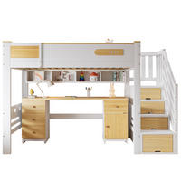 HOCHBETT 90x200 cm in Weiß/Natur mit Schreibtisch, Schubladen und Stauraumtreppe - Weiß, Holz (90/200cm) - IVMEU