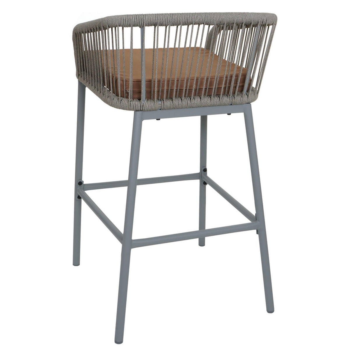 GARTENSTUHL 2er-Set HxBxT 92x51x53cm Sitzhöhe 76cm Seilgeflecht Metall Hellgrau Kissen Taupe - Hellgrau, Metall (51/92/53cm) - PROREGAL