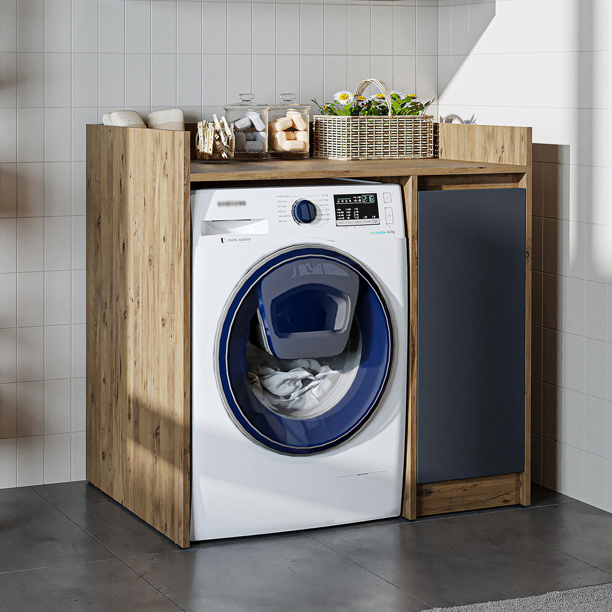 WASCHMASCHINENSCHRANK DERIN-II 100cm Breit, 99cm Hoch - Anthrazit, Holzwerkstoff (100/99/60cm)