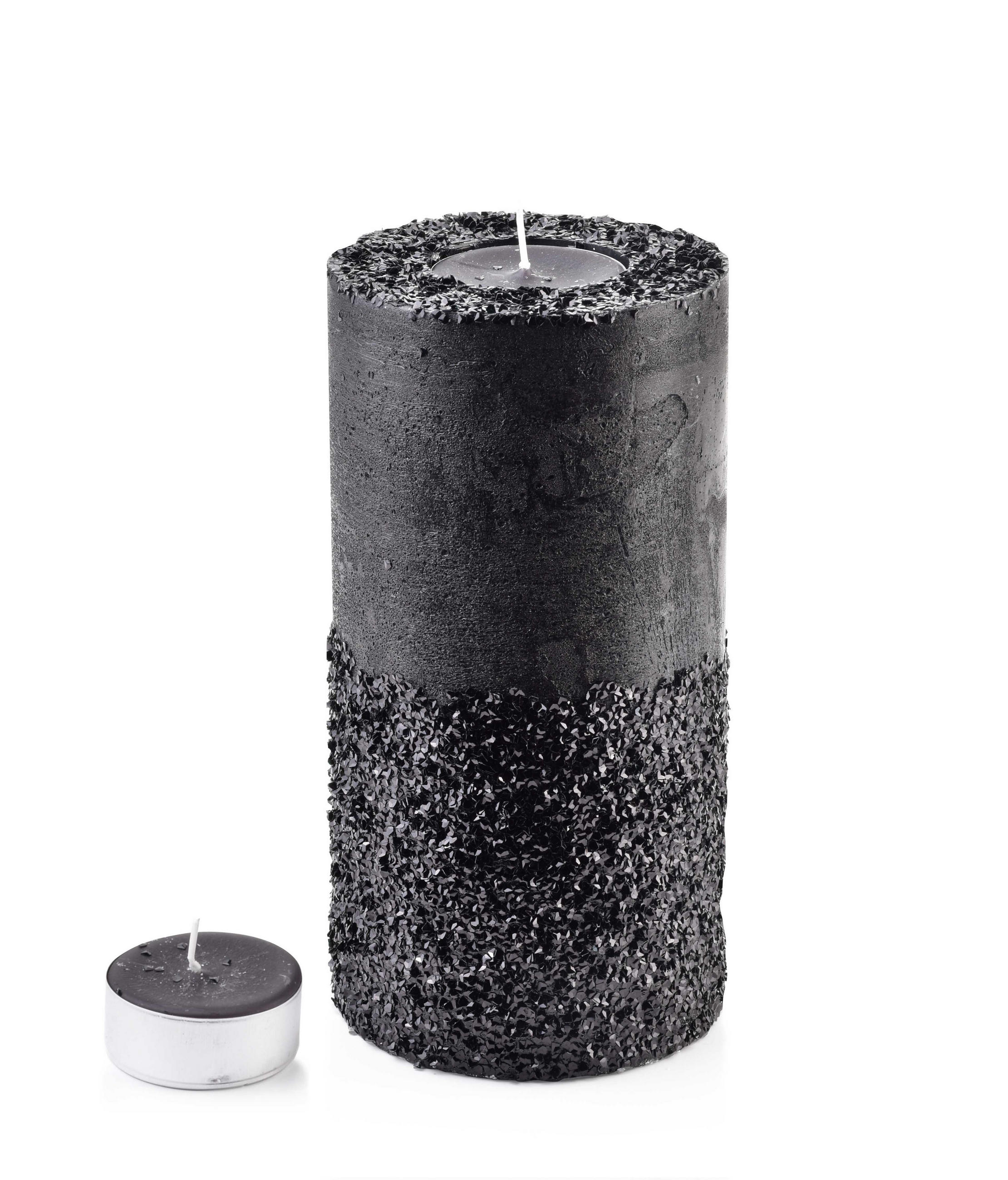 TEELICHTHALTER Diamond Schwarz 12/12/24 cm Naturmaterial - Schwarz, Naturmaterialien (24cm) - Mondex