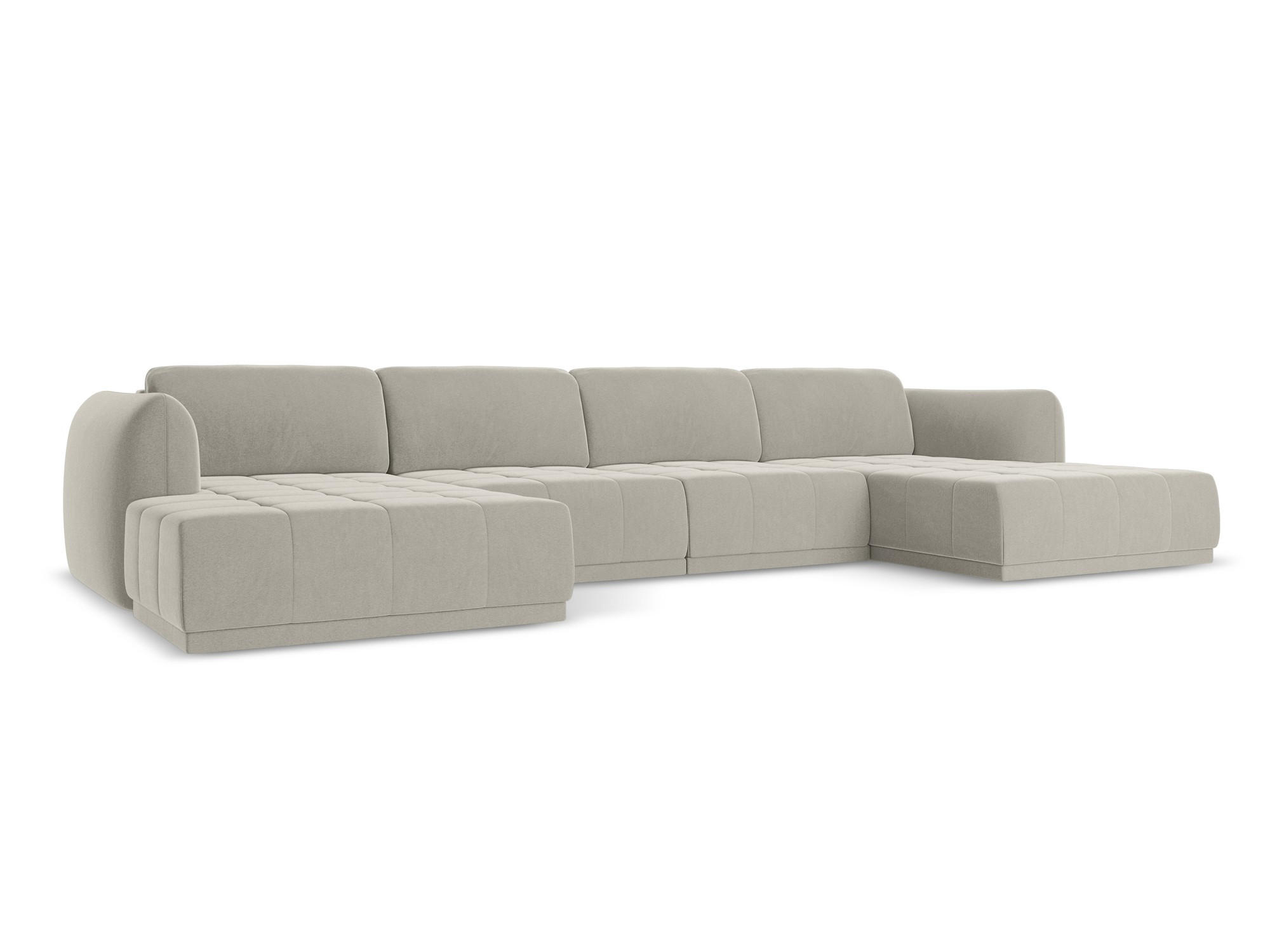 WOHNLANDSCHAFT Samt Stoff Creme - Perlmutt/Creme, Kunststoff/Textil (370/74/170cm) - Makamii
