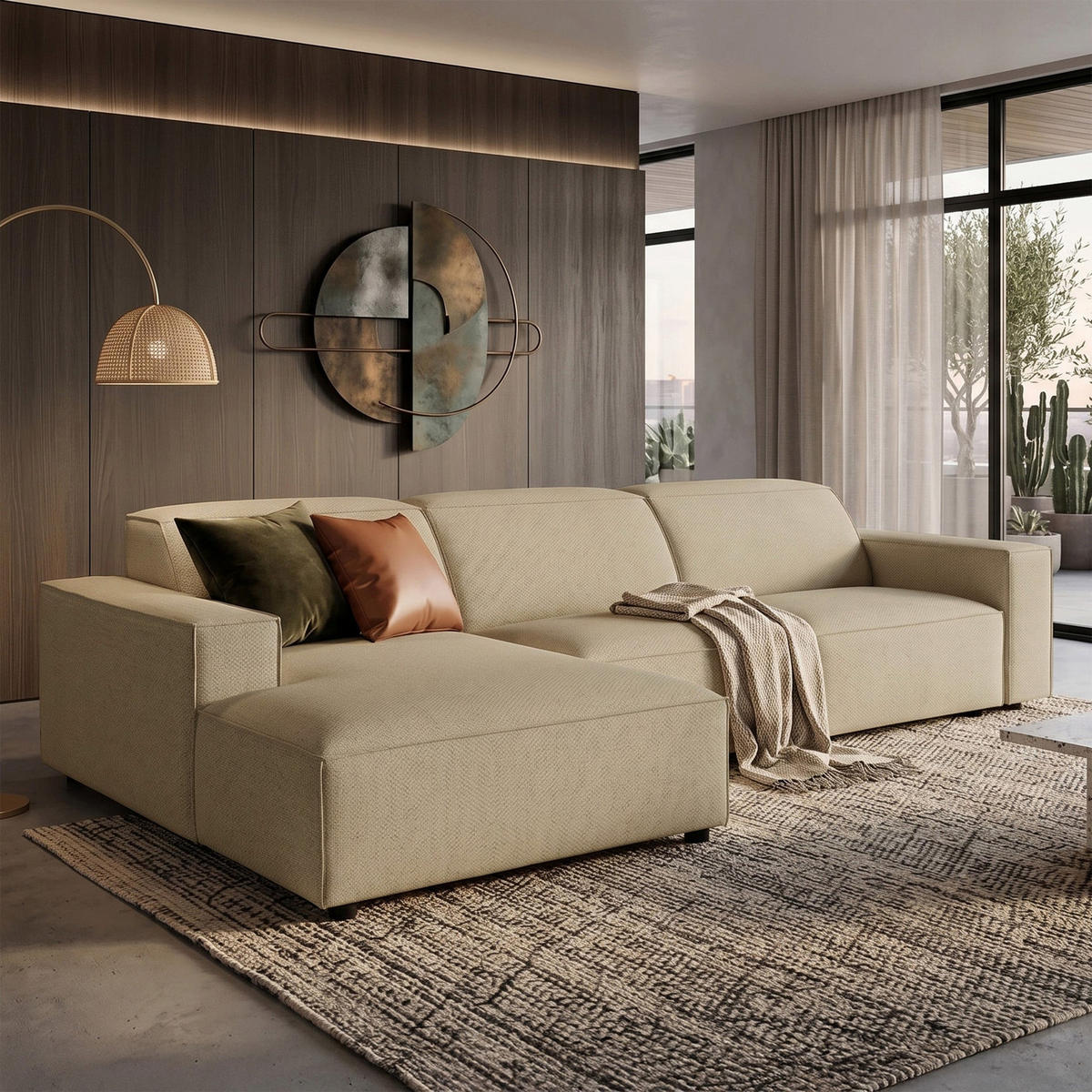 ROHOVÁ pohovka Sellmo, 287 cm - čierna/cappuccino, textil/plast (292/166cm) - Selsey