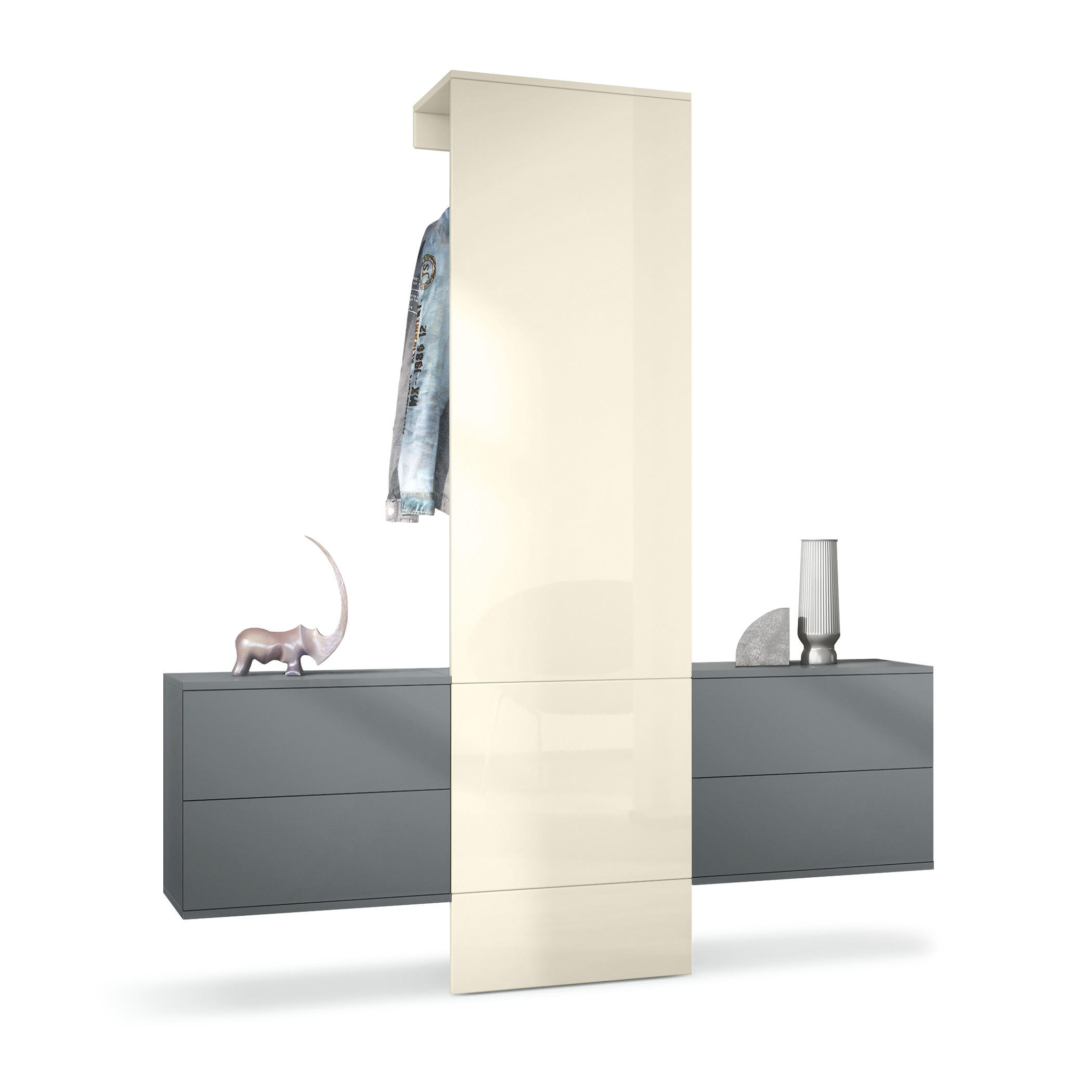 GARDEROBE Carlton Paneel in Creme Hochglanz - Creme, Holzwerkstoff (157/193/35cm) - Vladon