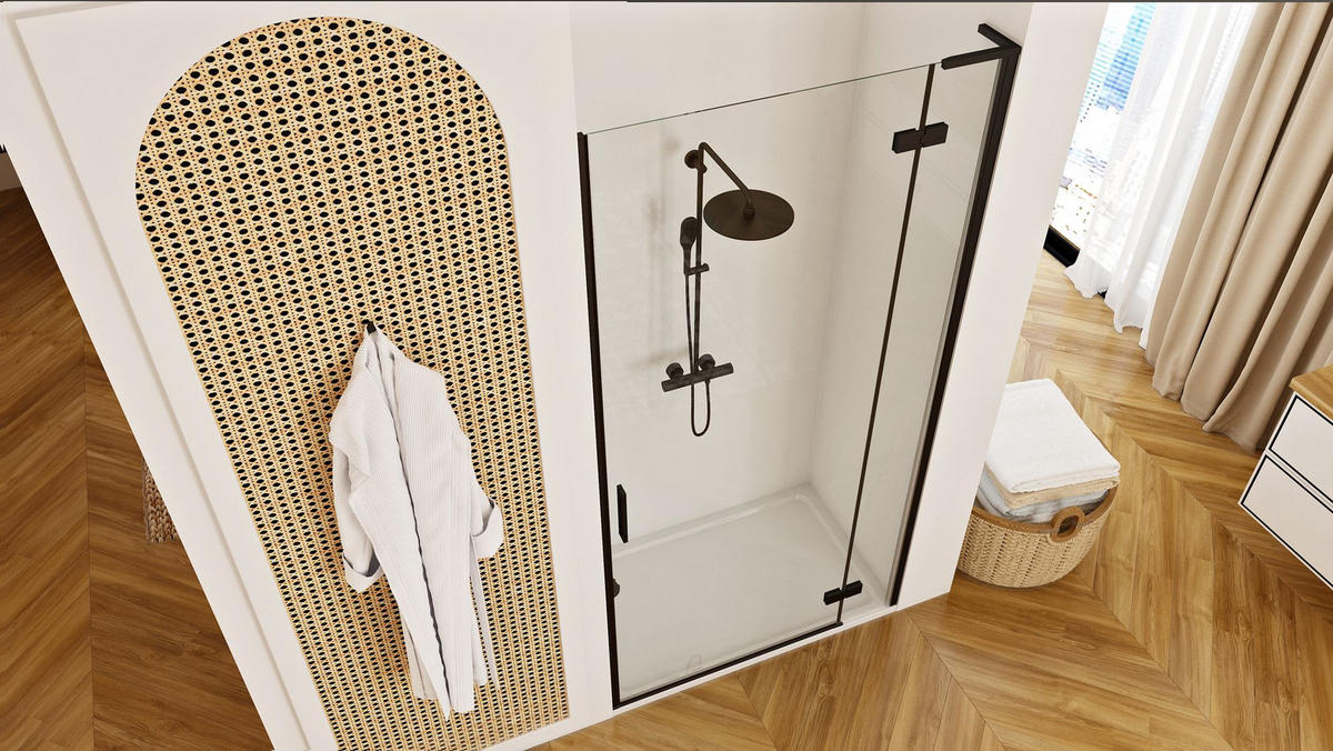 DUSCHTÜR Rea Hugo 100 Black - Schwarz, Glas (100/200.5cm) - REA
