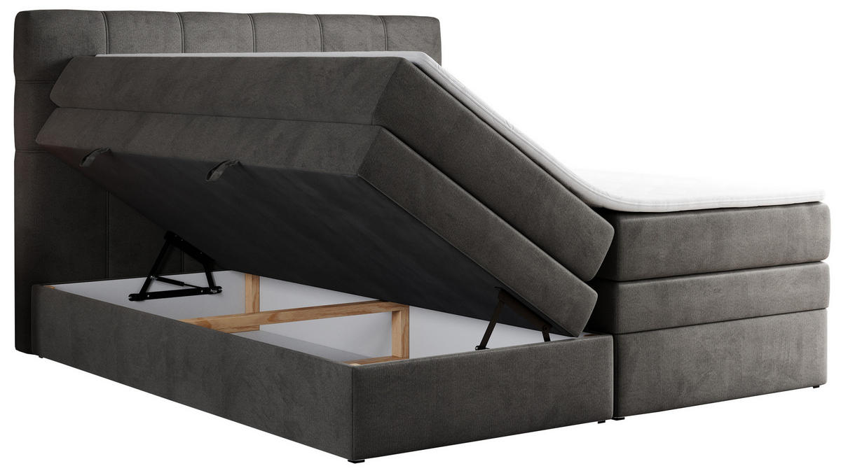BOXSPRINGBETT ERNI KING 160/200 Dunkelgrau Velvet - H3 - Dunkelgrau, Holz/Textil (160/200cm) - MKS