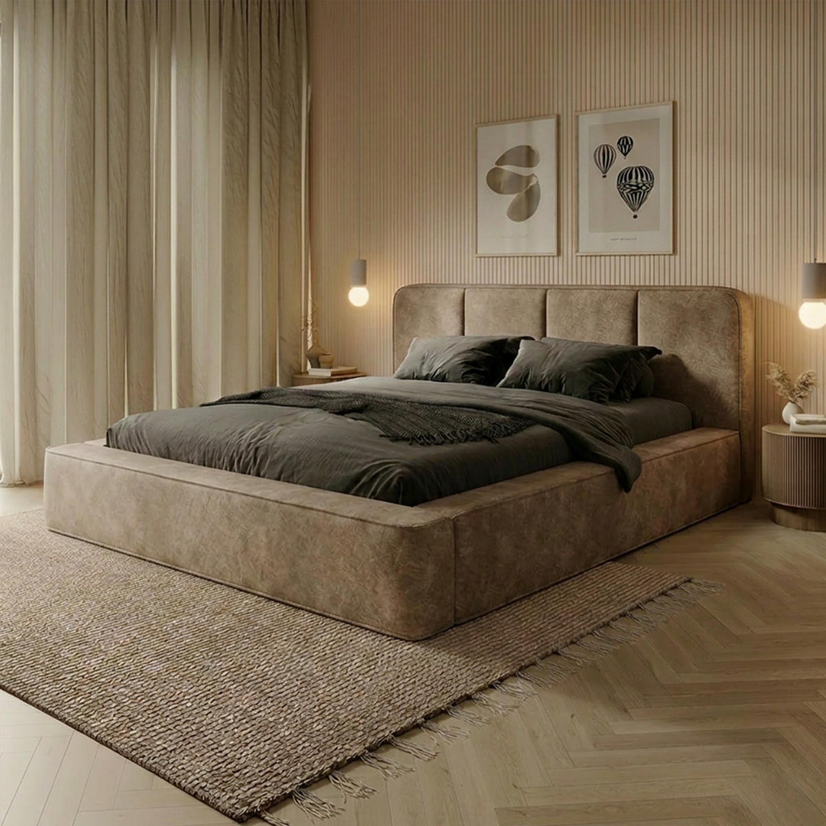 POLSTERBETT RANDELA 200x200 cm, Hellbraun - Braun, Textil (200/200cm) - Fedve