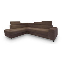 ECKSOFA ALVORO L-S Braun Boucle-Stoff mit Schlaffunktion - Braun, Holz (253/190cm) - MASSENO