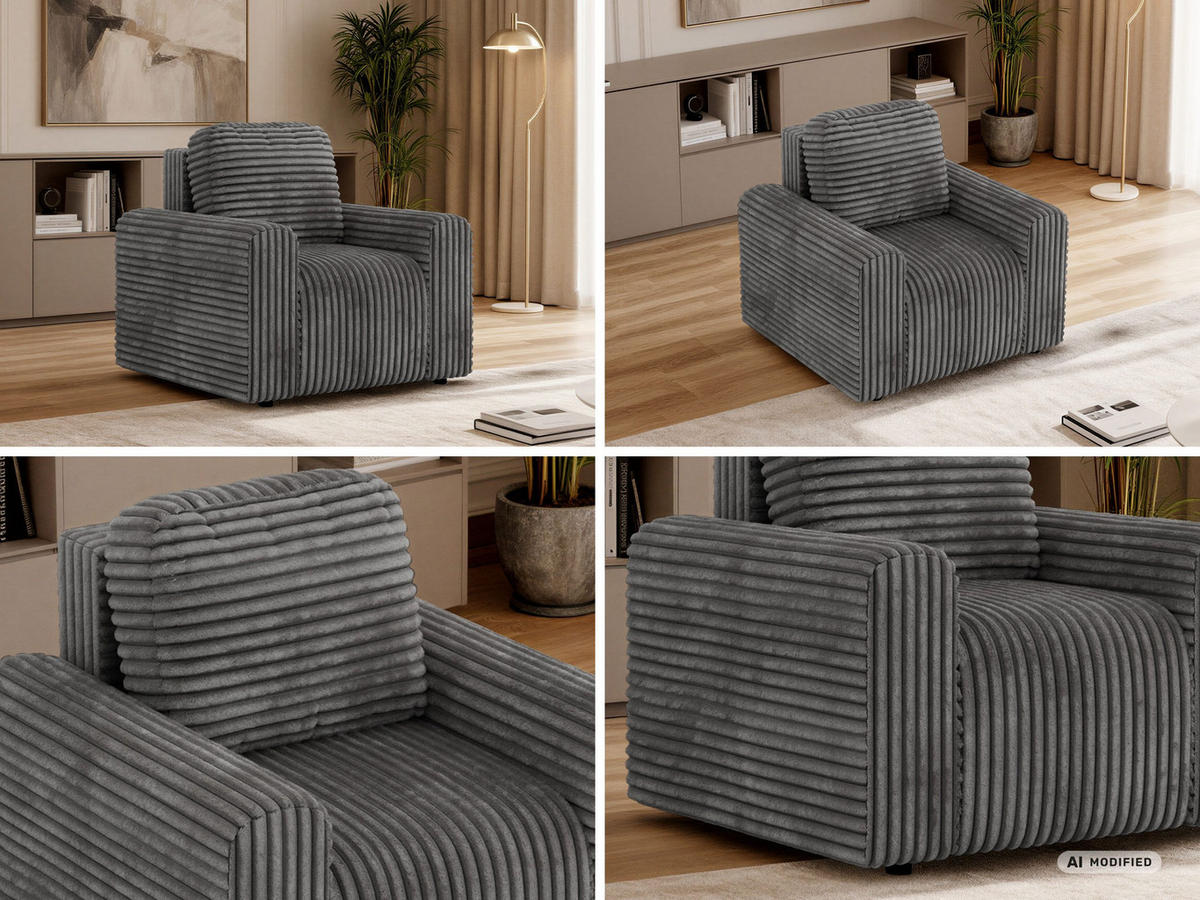 SESSEL NESSARO - Grau Cord - Schwarz/Grau, Kunststoff/Textil (96/94/90cm) - MKS
