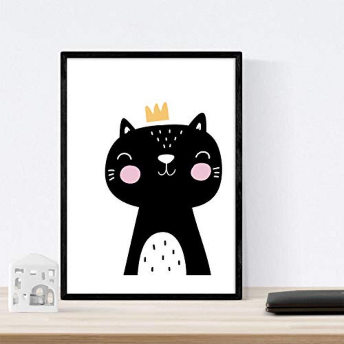 POSTER Set mit 4 Fox, Leon, Katze und Tiger Tieren A3 Schwarzer Rahmen - Schwarz, Papier (29.7/3cm) - Nacnic