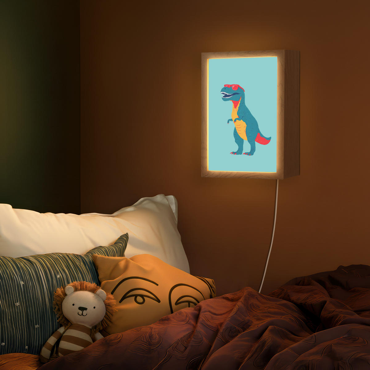 NÁSTĚNNÁ LAMPA Dinosaurus - Modrá - Sluneční brýle 20x30 cm - světle modrá, kompozitní dřevo (20/30/8cm) - OnlyWow
