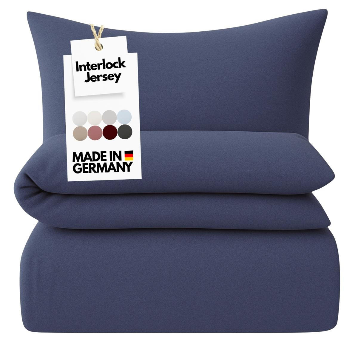 BETTWÄSCHE 135x200 Interlock Jersey Bettbezug einfarbig Baumwolle Blau Uni - Made in Germany - Blaugrau, Textil (135/200cm) - Carpe Sonno