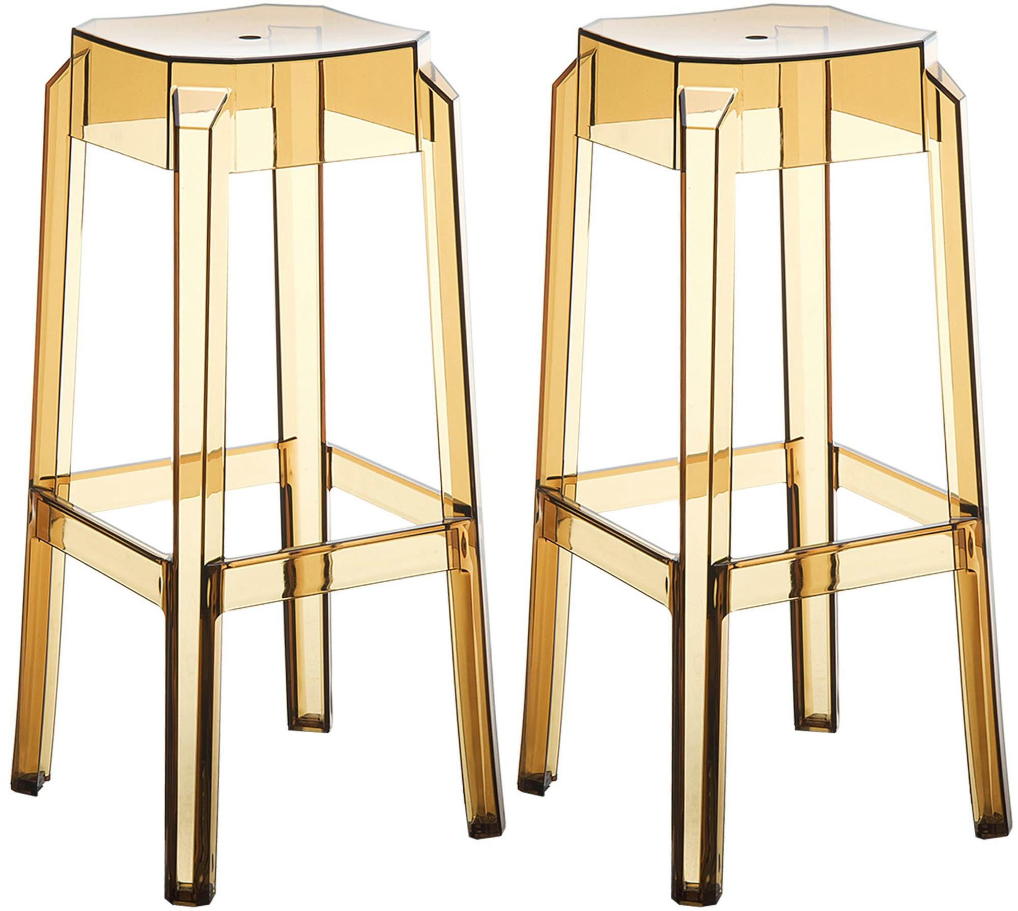 BARHOCKER 2er Set Kunststoff bernstein - Eukalyptusholzfarben/Bernsteinfarben, Kunststoff (36/75/36cm) - CLP