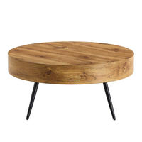 COUCHTISCH 70/70/35,5 cm mit runder MDF-Tischplatte in Holzoptik und stabilen Metallbeinen, Schwarz/Holzoptik - Schwarz, Holzwerkstoff (70/70/35.5cm) - Redom