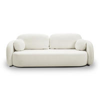 BETTSOFA AMICO Creme Bucle-Stoff mit Schlaffunktion - Creme, Holz (238/86.5/101cm) - MASSENO