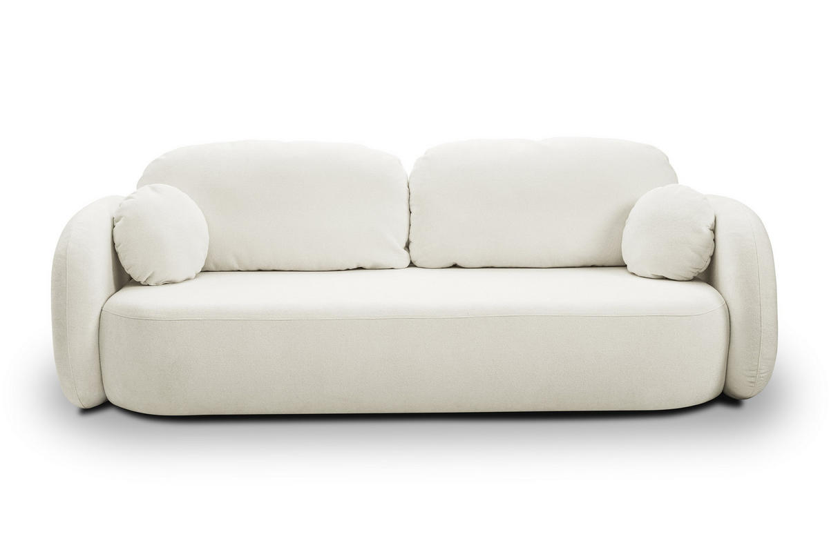 BETTSOFA AMICO Creme Bucle-Stoff mit Schlaffunktion - Creme, Holz (238/86.5/101cm) - MASSENO