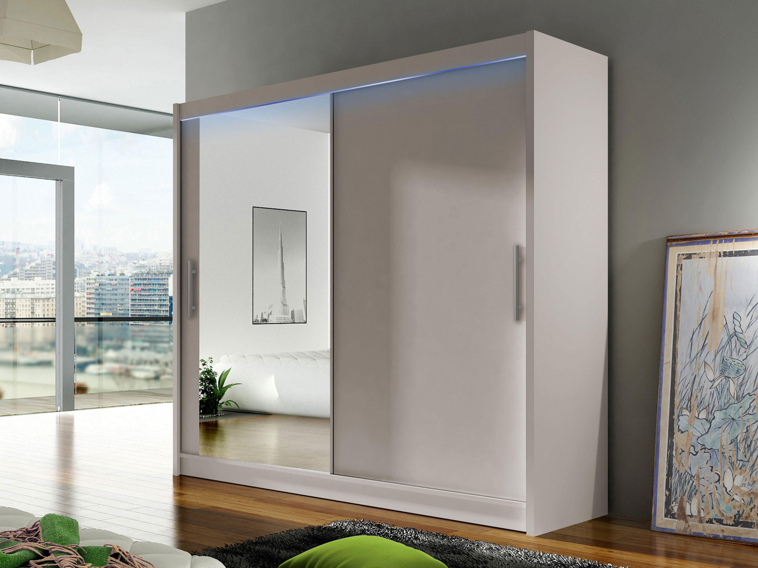 KLEIDERSCHRANK London VI, mit RGB LED Beleuchtung - Kaschmir/Silberfarben, Holzwerkstoff/Kunststoff (180/215/58cm) - MIRJAN24