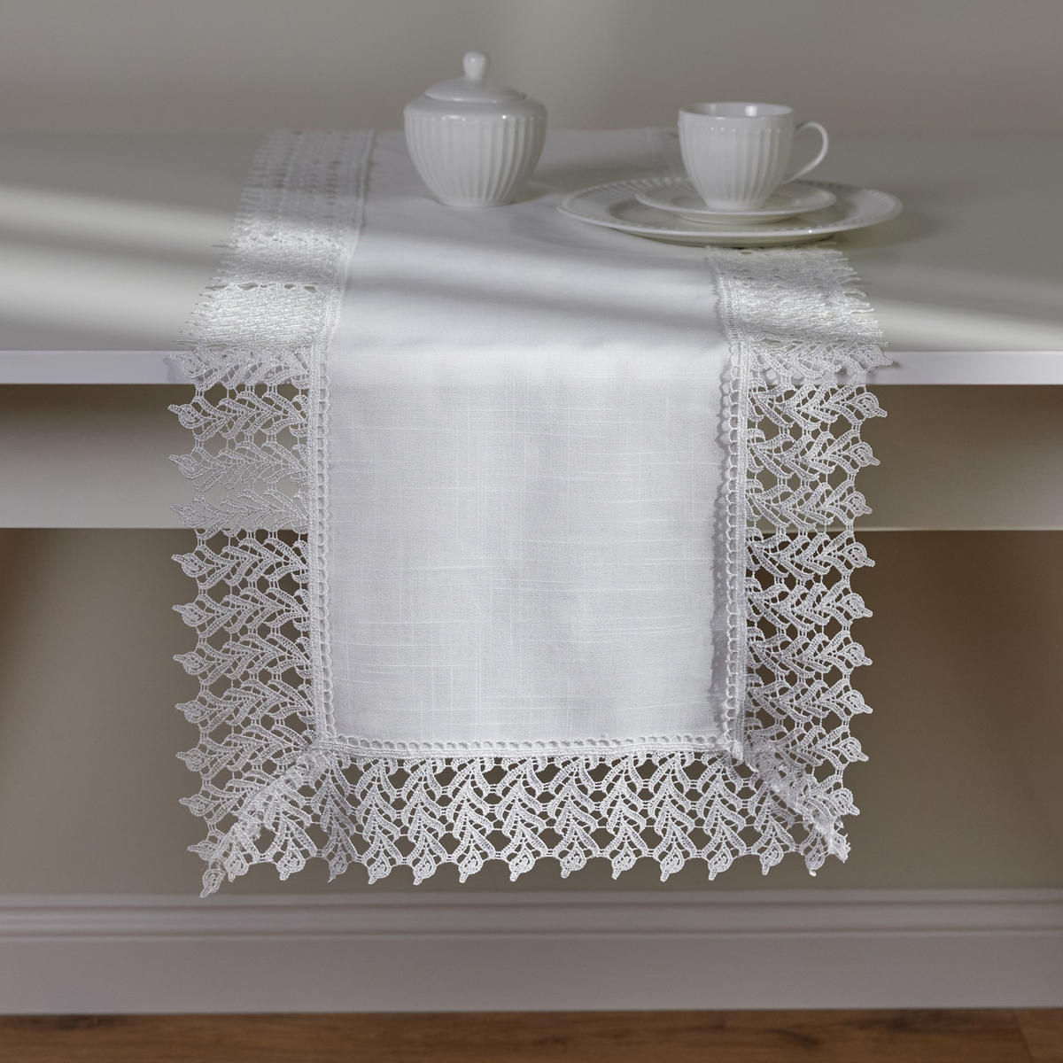 TISCHLÄUFER Bernadette - Weiß, Textil (180/35/1cm) - home&you