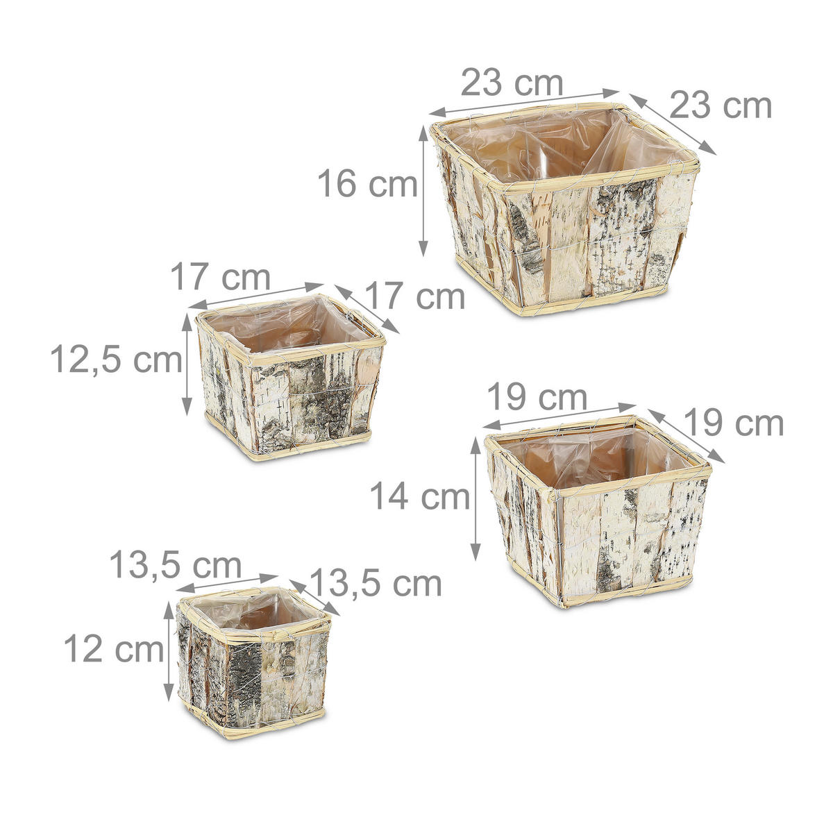 4XBLUMENTOPF - Multicolor, Holz/Textil (23/16/23cm) - Relaxdays