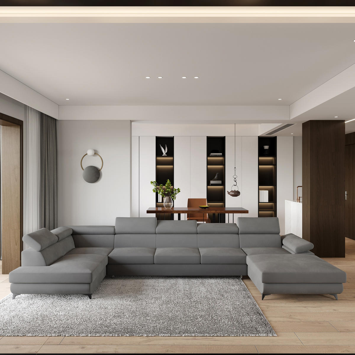 ROHOVÁ SEDAČKA MONTIVA šedá - šedá/černá, kov/dřevo (410/190cm) - MASSENO