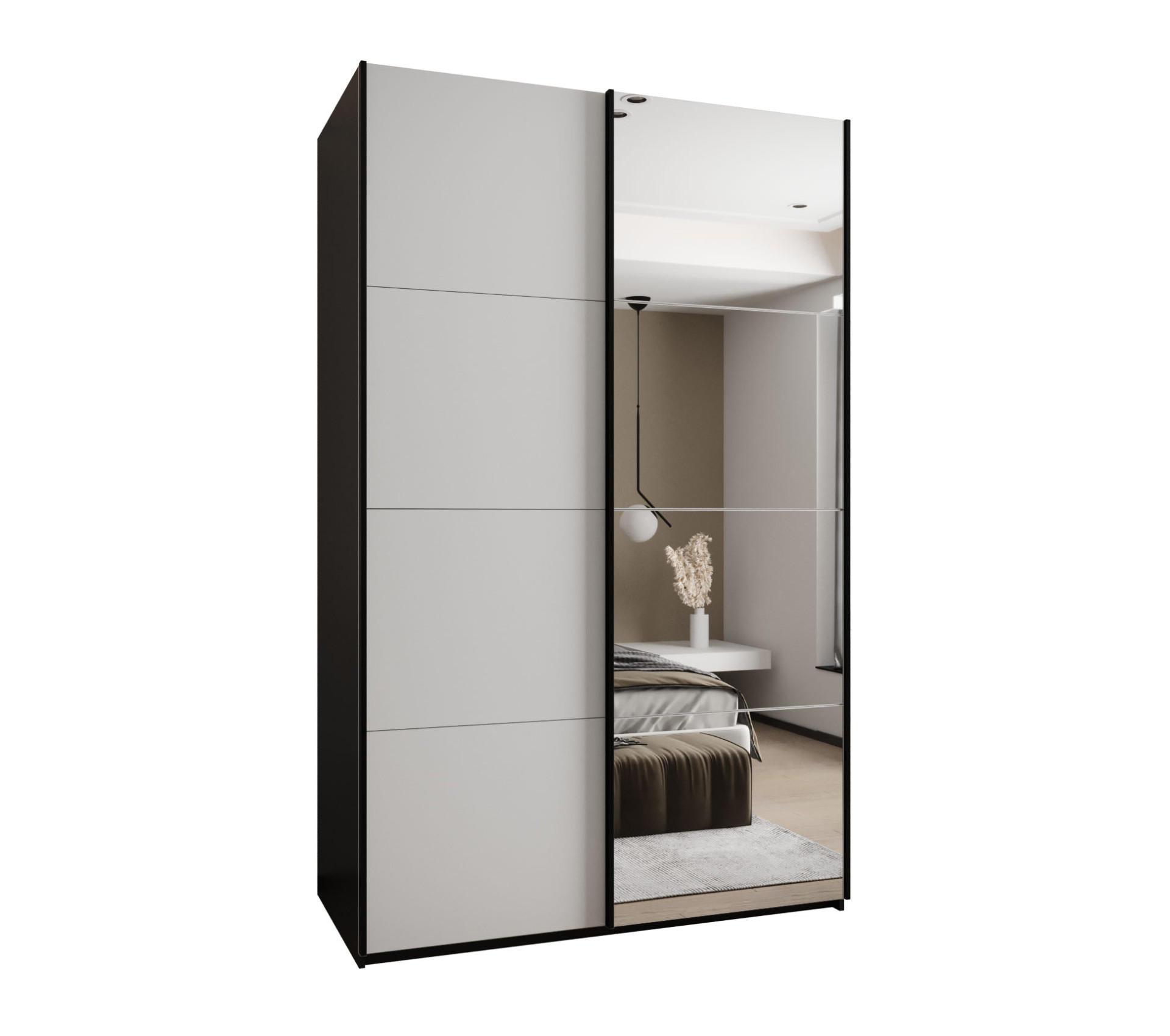 Abiks Möbel Schwebetürenschrank Schwarz, Weiß, Schwarz 150x245x64 cm