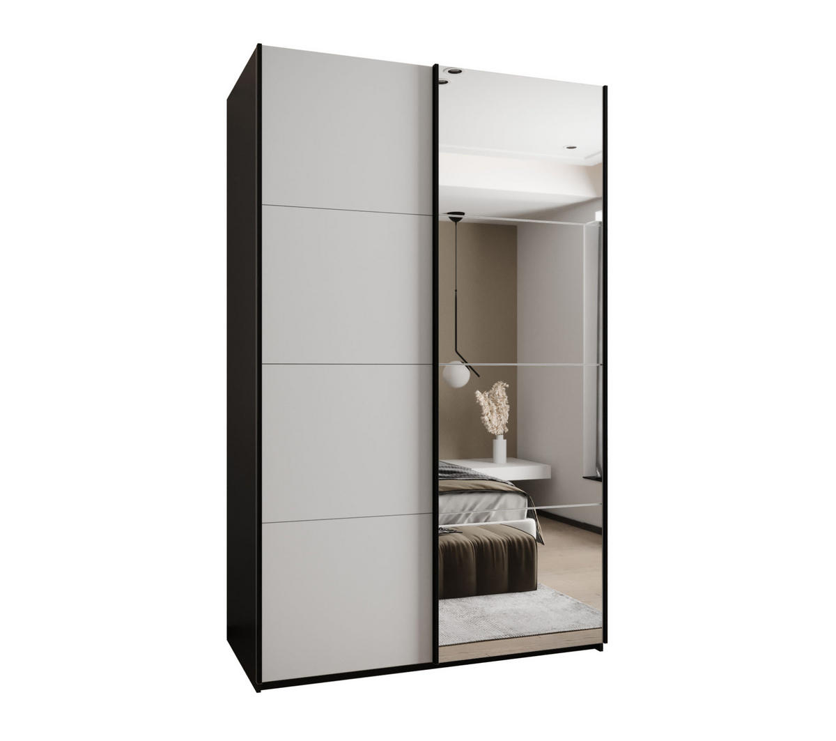 SCHWEBETÜRENSCHRANK 245,5/160/64 2-türig - Schwarz/Weiß, Holz/Metall (160/245/64cm) - Abiks Möbel